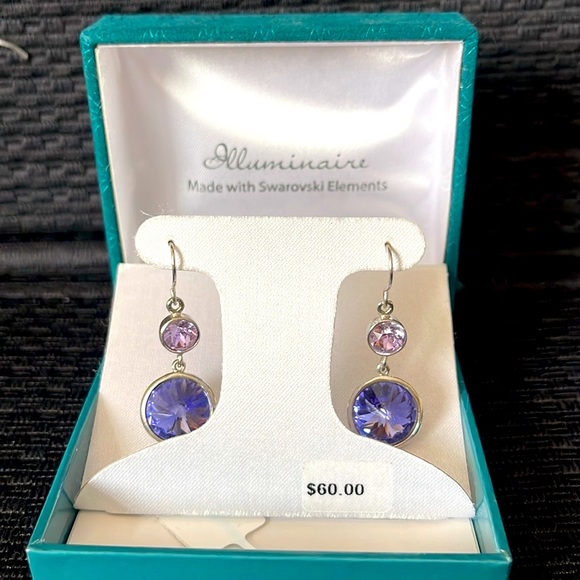 Silver Plated Multi-Stone Purple Swarovski Crystal Dangle Earrings - Picture 1 of 4